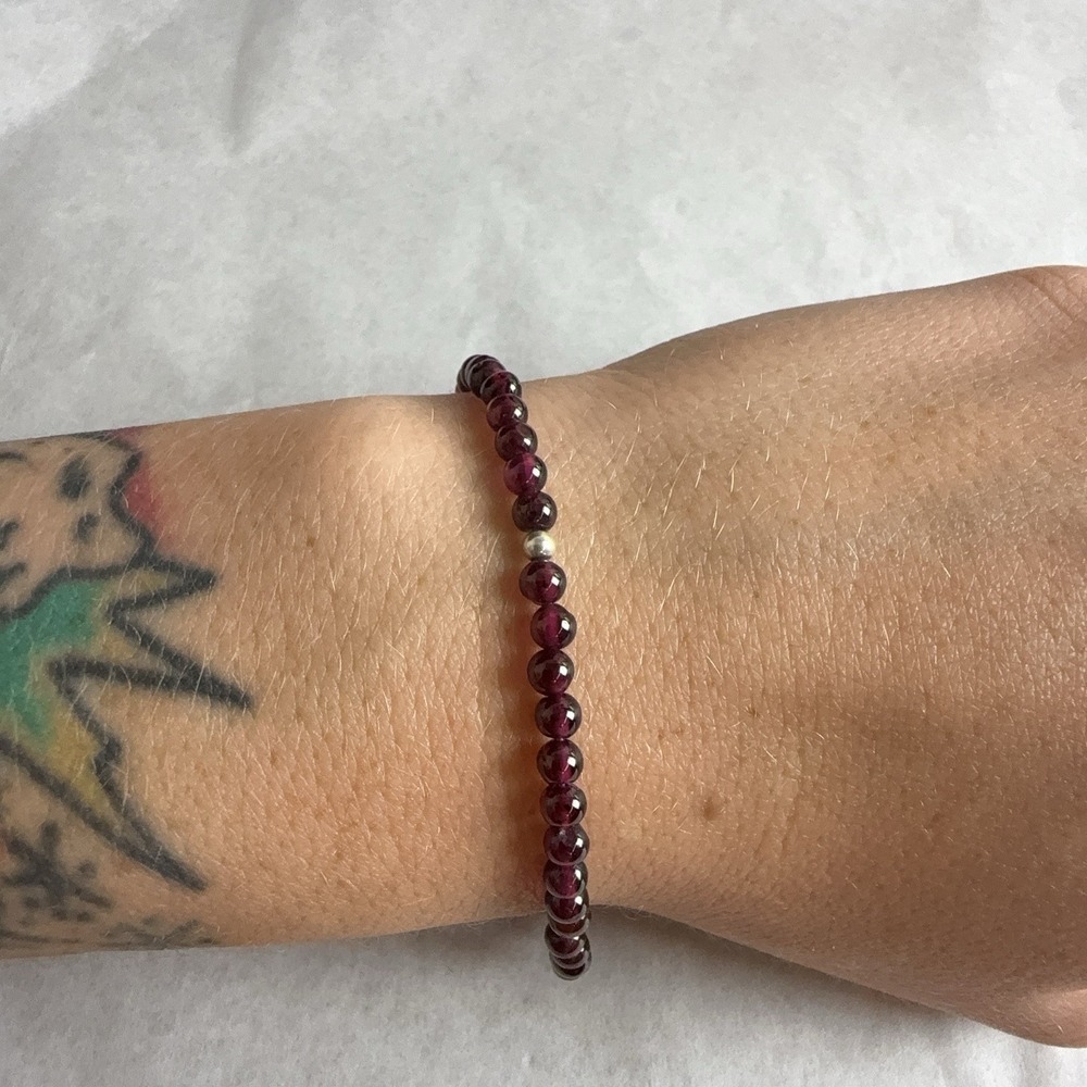 Sterling Silver Red Beaded Bracelet 925 Womens 7 In Spring Ring Clasp Dainty